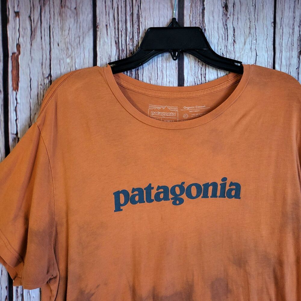 Patagonia Mens XL Tie Dye Rusty Orange Slim Organic Cotton Short Sleeves T-Shirt - Picture 2 of 3